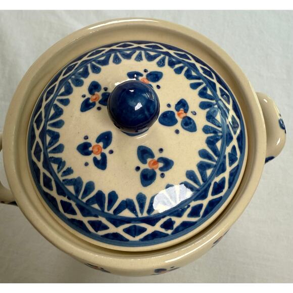 Boleslawiec Polish Pottery Medium Canister Blue Orange Hand Made - Picture 3 of 10